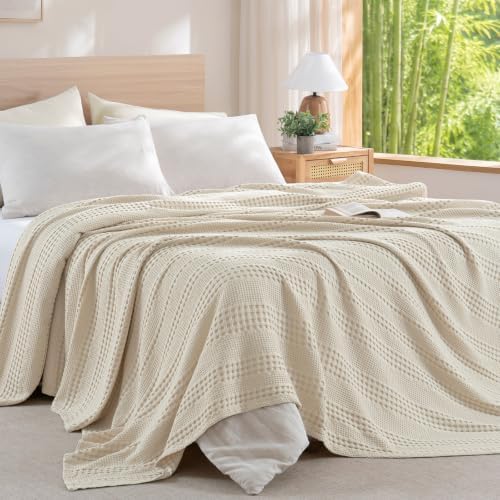 PHF Cooling Waffle Blanket for Hot Sleepers Queen Size, 90"x90", Linen