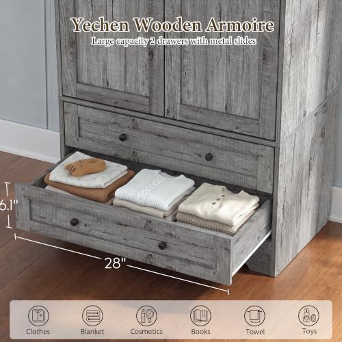 Yechen 71" Wooden Armoire Wardrobe Closet Set of 2, 4 Doors & 4 Drawers