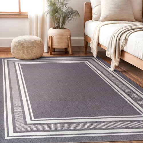 Non Slip Area Rugs 5x7 Modern Bordered Non Skid Rubber Backing Soft Area Rug ...