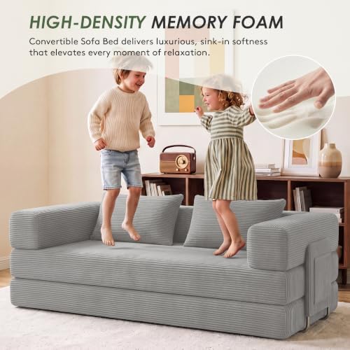78" 5-in-1 Convertible Futon Sofa Bed, Boneless Couch for Living Room