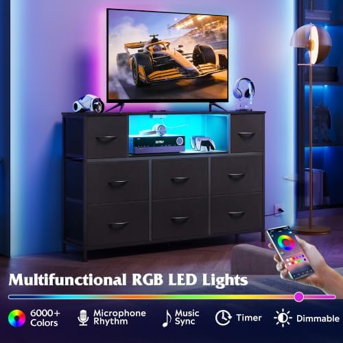 WLIVE LED Dresser TV Stand for 55 Inch TV, 8 Drawers