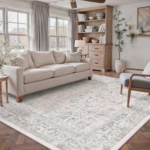 PureCozy Gray Area Rug 7x9 Vintage Floral