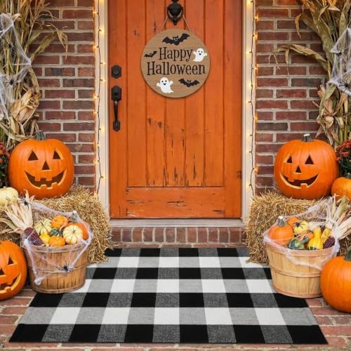 Buffalo Plaid Outdoor Rug 27.5" x 43" Black and White Checkered Area Rug Washable Doormats Indoor Outdoor Rugs for Layered Front Door Mats, Porch, Entryway, Kitchen, Farmhouse