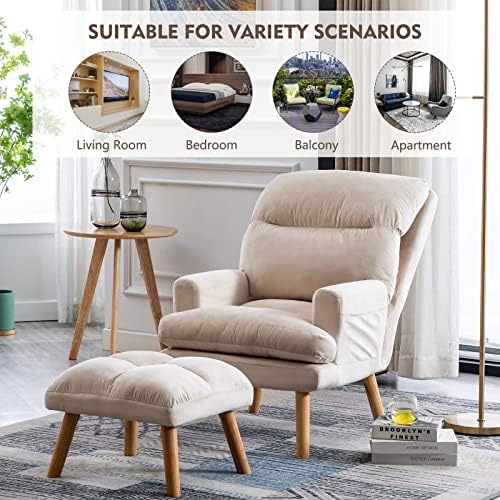 CANMOV Modern Accent Chair with Ottoman, Soft Fabric Armchair with Adjustable...