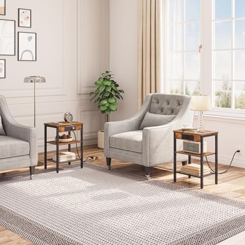 HOOBRO Side Table with Charging Station and USB Port, Small End Table for Sma...