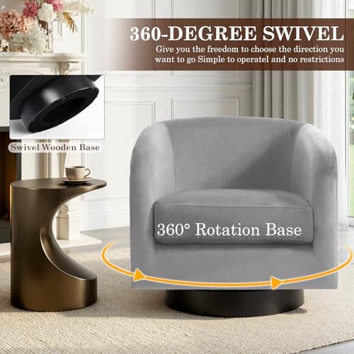 Swivel Barrel Accent Chairs Set of 2, Velvet Armchair, Gray