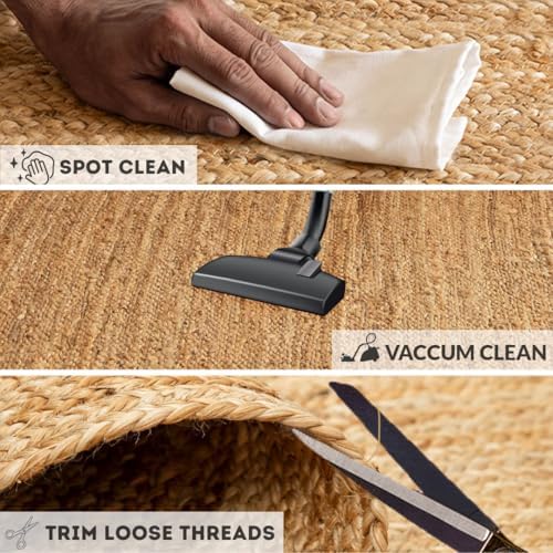 HOMEMONDE Solid Braided Jute Area Rug | Handwoven Reversible Natural Fiber Bo...