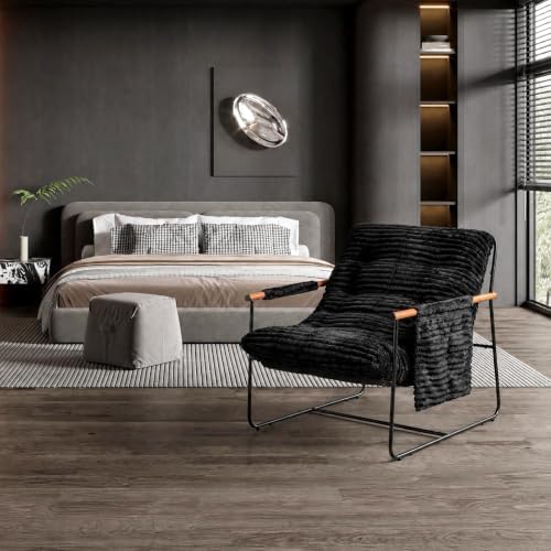 Modern Comfy Accent Chair, Cozy Corduroy Living Room Chair with Armrests Stor...