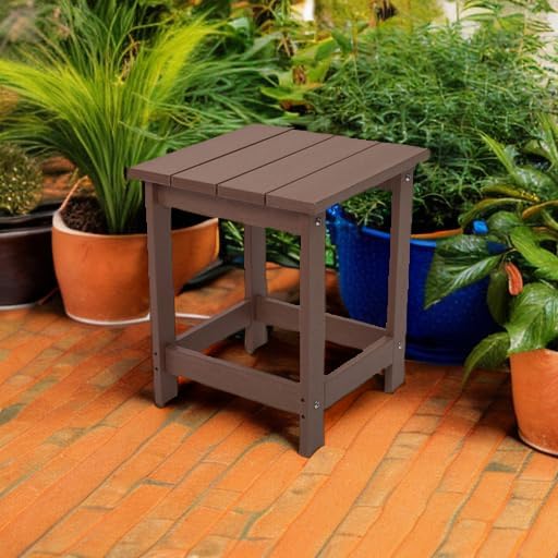 LZRS Patio Side Table, Heavy Duty HDPE Outdoor End Table with Wood Texture, W...