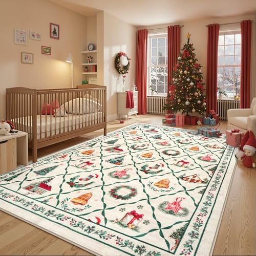 LIVEBOX Christmas Farmhouse Rugs for Living Room 8x10 - Soft Washable Neutral...