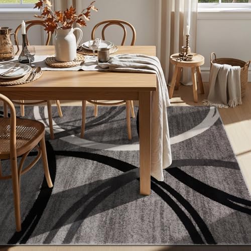 Rugshop Wavy Circles Fade-Resistant Living Room Area Rug Gray 5'3" x...