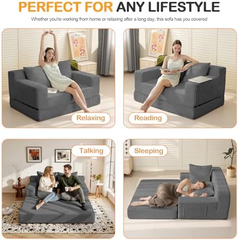 Erament Convertible Sofa Bed, Loveseat Folding Floor Futon Sleeper Sofa Couch...