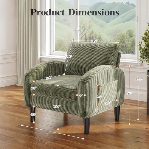 Homkdom Accent Chair with Side Pockets & Ergonomic Backrest, Set of 2,Green