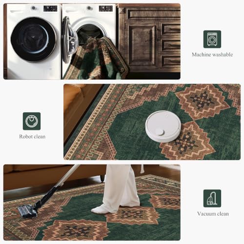 8x10 Area Rug - Washable Ultra-Thin Carpet Non-Slip Dark Brown