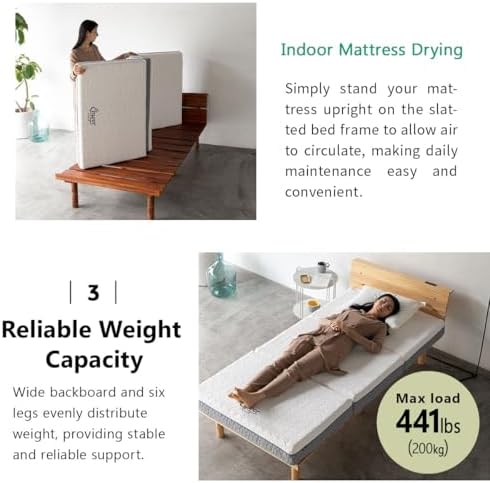 EMOOR Wood Slatted Floor Bed Frame OSMOS Plus Twin for Japanese Futon Mattres...