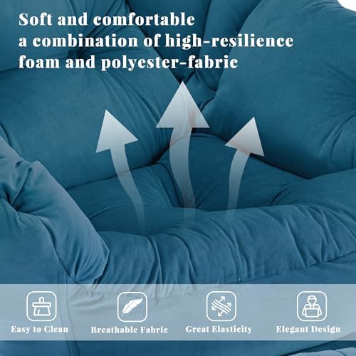 Lazy Chair with Ottoman, Comfy Reading Chair, Blue