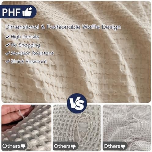 PHF Lightweight Waffle Weave Blanket King for Bed Light Tan 104"x90"