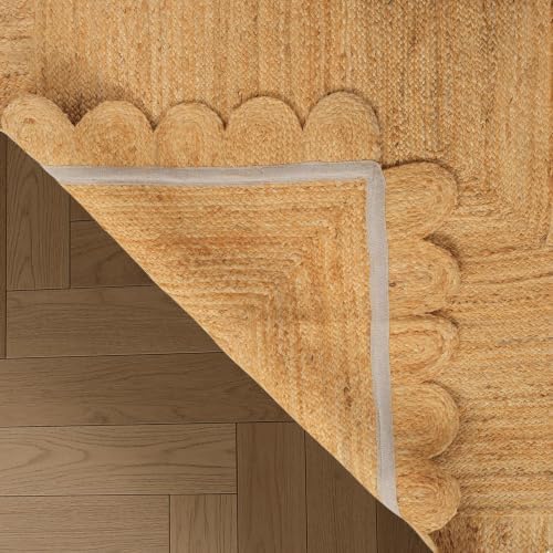 GRUHUM Scalloped Jute Area Rug 5X8ft Natural Handwoven Farmhouse Rug Large