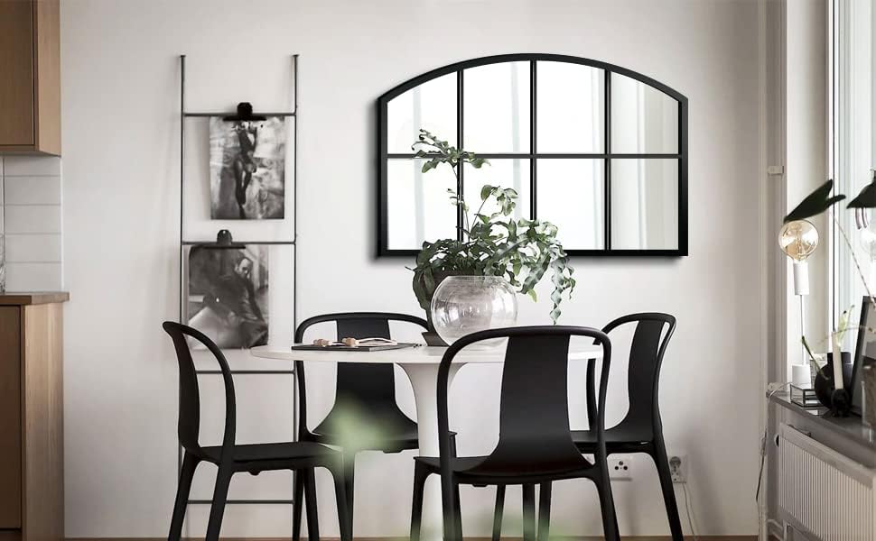 WAMIRRO 42x28 Large Black Arched Window Pane Wall Mirrors, Farmhouse Decor