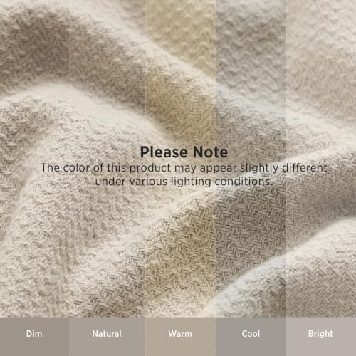 Bedsure 100% Cotton Blanket, Herringbone Weave, Queen Size, Linen Beige
