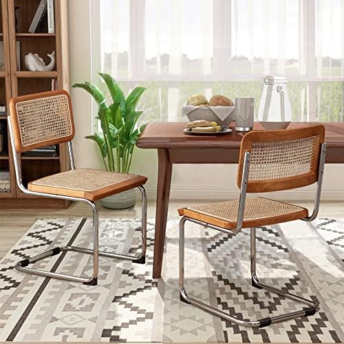 Alunaune Modern Mid Century Dining Chairs Set of 2, Upholstered Natural Ratta...