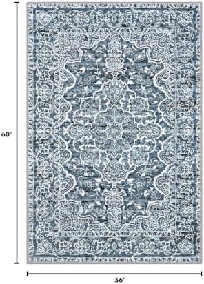 KUTA 3x5 Entryway Rug Washable Area Rugs Vintage Kitchen Rugs Blue White