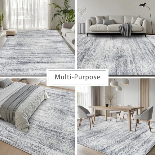 8x10 Washable Area Rugs for Living Room,Bedroom,Dining Room (Grey Cream)