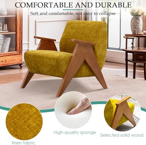 Home Accent Chair Mid Century Modern Accent Chair with Wood Frame, Lounge Uph...