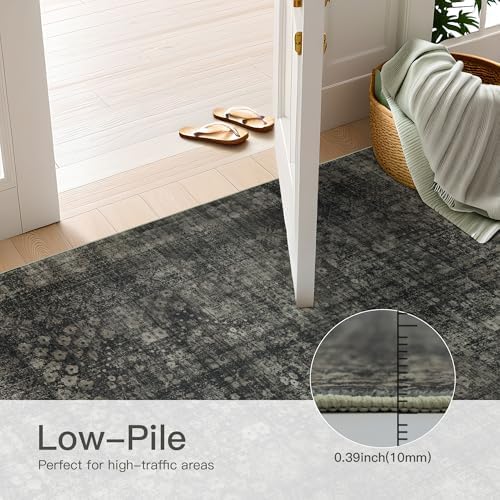 8x10 Vintage Washable Area Rug, Black