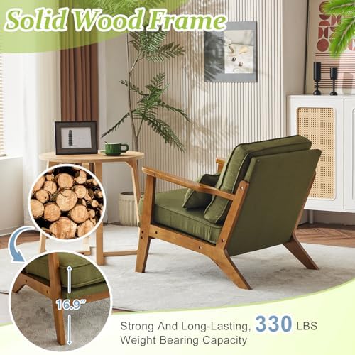 VINGLI Solid Wood Wide Armrests Accent Chair,Upholstered Mid Century Modern C...