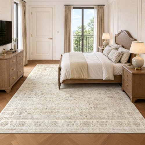 8x10 Beige Neutral Vintage Distressed Traditional Area Rug