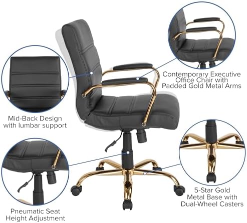 Flash Furniture Mid-Back Black LeatherSoft Executive Swivel Office Chair with...