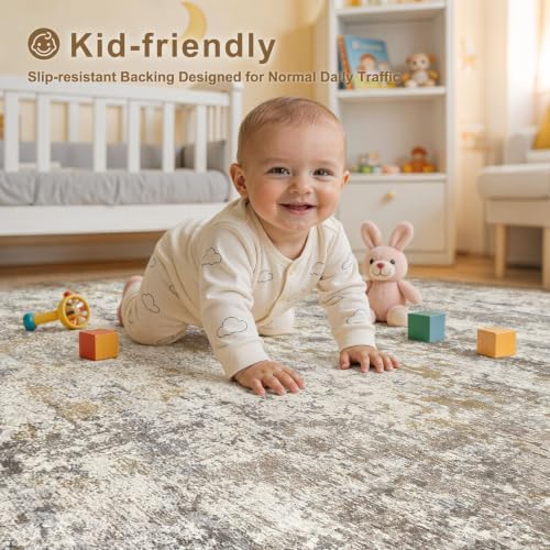 kakania Washable 10x12 Area Rug for Living Room: Abstract Modern Home Decor