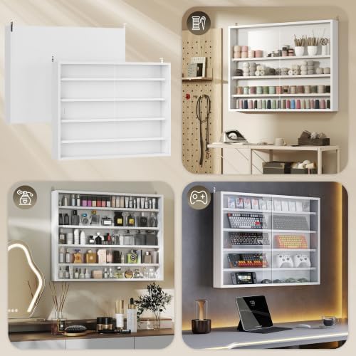 HOMCOM 5-Tier Wall Mounted Display Cabinet Glass Doors White