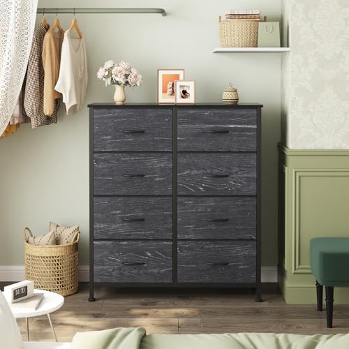Sweetcrispy 8 Drawer Fabric Dresser for Bedroom, Tall Dresser, Black Wood