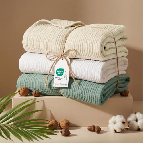 Bedsure 100% Cotton Muslin Blanket Queen Size for Bed, 4-Layer, Linen Beige