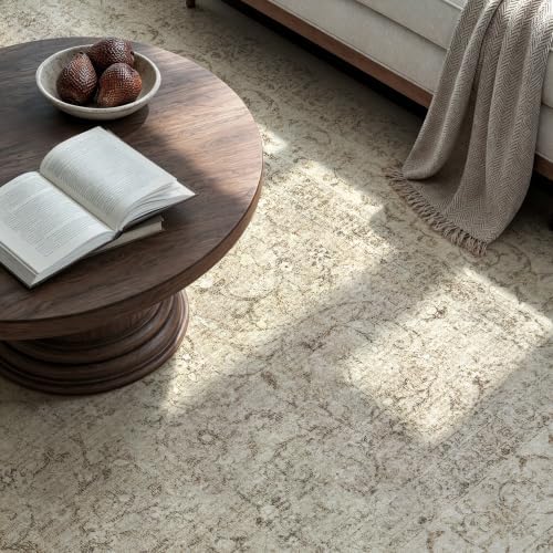 Washable 8x10 Area Rugs for Living Room, Vintage Bedroom Neutral Rug, Beige