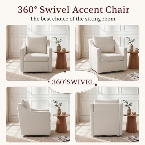 ANJ 360° Swivel Accent Chair, Large Comfy Fabric Reading Chair with Wide Curv...