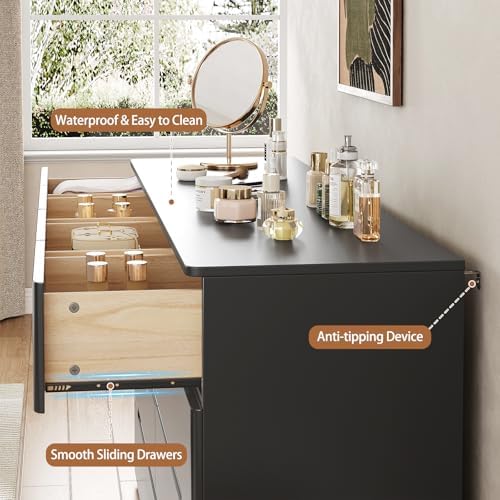 10 Drawer Dresser for Bedroom, 55" Long High Gloss Dresser, Black