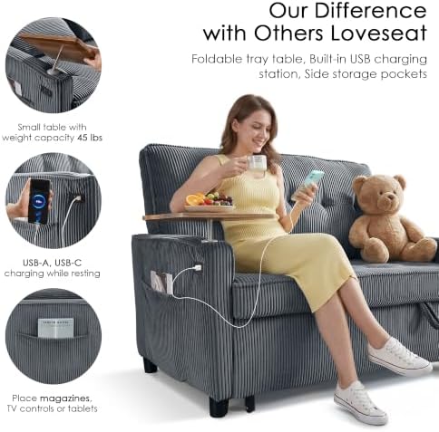 55'' Sleeper Sofa Bed, Convertible Pull Out Couch(Darkgrey)
