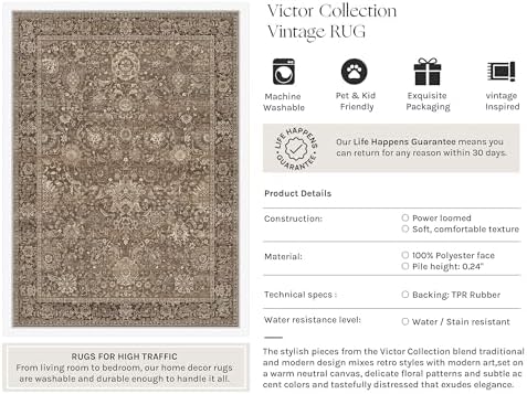 HUGEAR Area Rugs 8x10 Brown Vintage Rug for Living Room