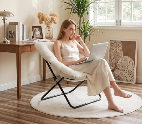 Comfy Saucer Chair Folding Reading Lounge Chair Living Room Chairs, White