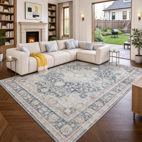 8x10 Blue Neutral Vintage Distressed Traditional Area Rug