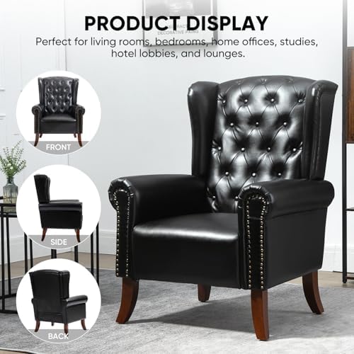 MOJAY PU Leather Accent Chair, Mid-Century Living Room Sofa Chair, Upholstere...