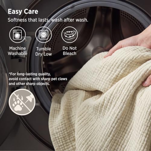 Bedsure 100% Cotton Muslin Blanket Queen Size for Bed, 4-Layer, Linen Beige