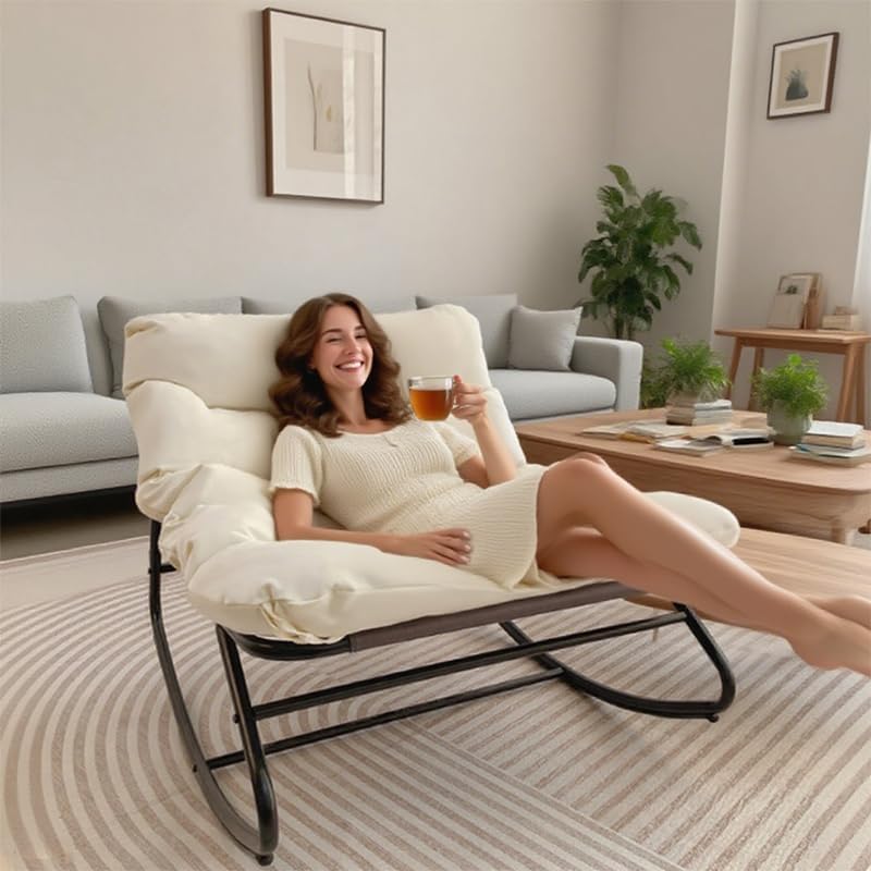 Oversized Papasan Rocking Chair with Plush Cushion, 350 Lbs Weight Capacity S...
