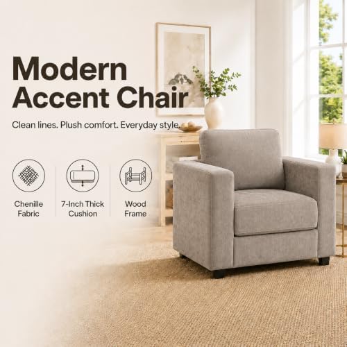 39" Oversized Accent Chair, Chenille Armchair, Brown