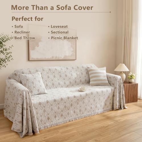 Carriediosa Farmhouse Diamond Pattern Chenille Couch Cover for Sofa 91x134