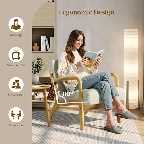 Yaheetech Accent Chair for Living Room, Corduroy Mid Century Modern Reading A...