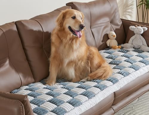 Dog Couch Cover Protector For Couches, Quilted Washable Non-Slip, Blue Gray | Couch Covers For Dogs, Couch Cover Checkered, PP Cotton Filling, Machine Washable for Sofa, Window Seat and Floor